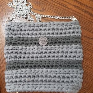 Phone Purse Gray Handwoven with Chain Strap Handmade